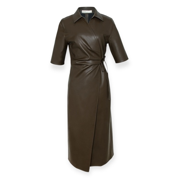 OAK + FORT Dresses & Skirts - Oak + Fort Vegas Faux Leather Wrap Dress | Brown | XS | NWT